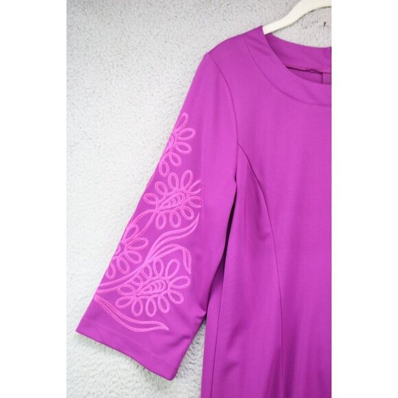 Bob Mackie 3/4 Wide Embroidered Sleeves Wearable Art Midi Dress-Medium-Fuchsia - Picture 4 of 11